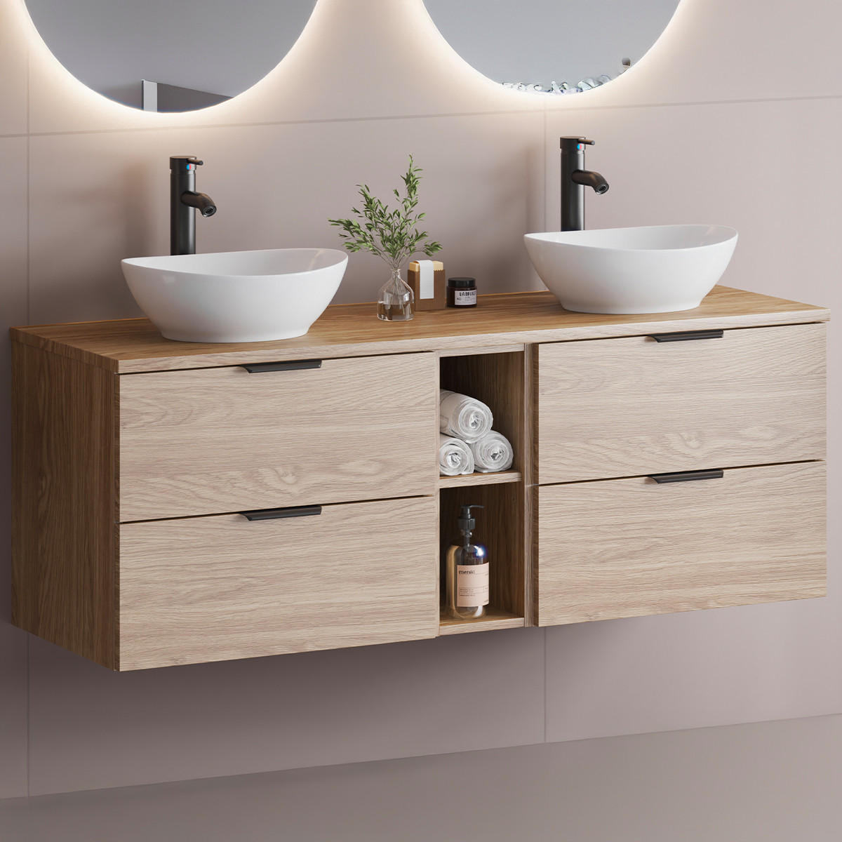 DOPPELWASCHTISCH 140.6cm Astrid Holz - Braun, Holzwerkstoff (140.6/52.2/46.5cm) - Petits-meubles