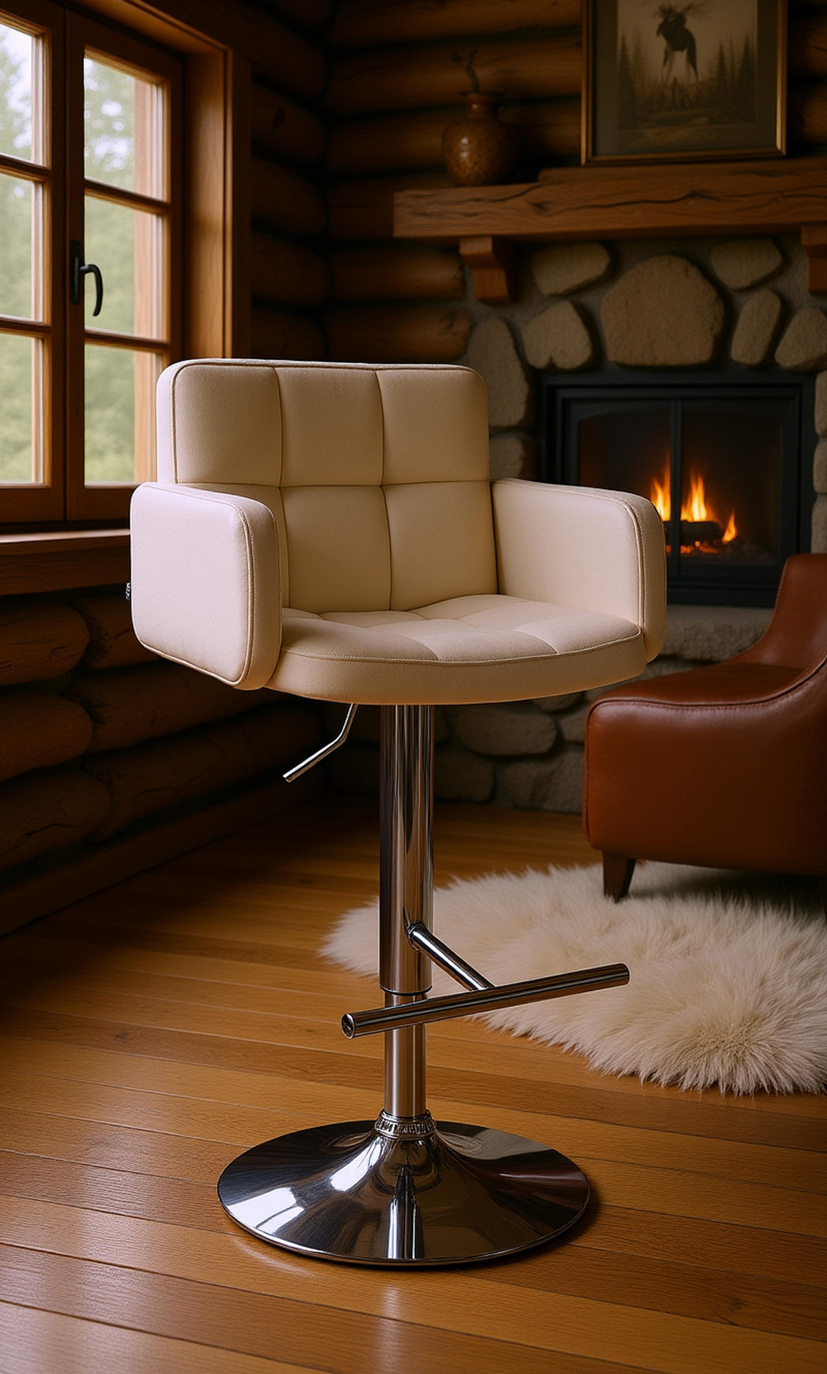 BARHOCKER Lausanne Samt chrom creme - Chromfarben/Naturfarben, Textil/Metall (60/113/56cm) - TPFLiving