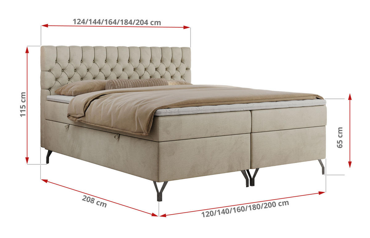 BOXBETT GRIMALDI 200/200 Beige Velvet - H4 - Beige, Holz/Textil (200/200cm) - MKS