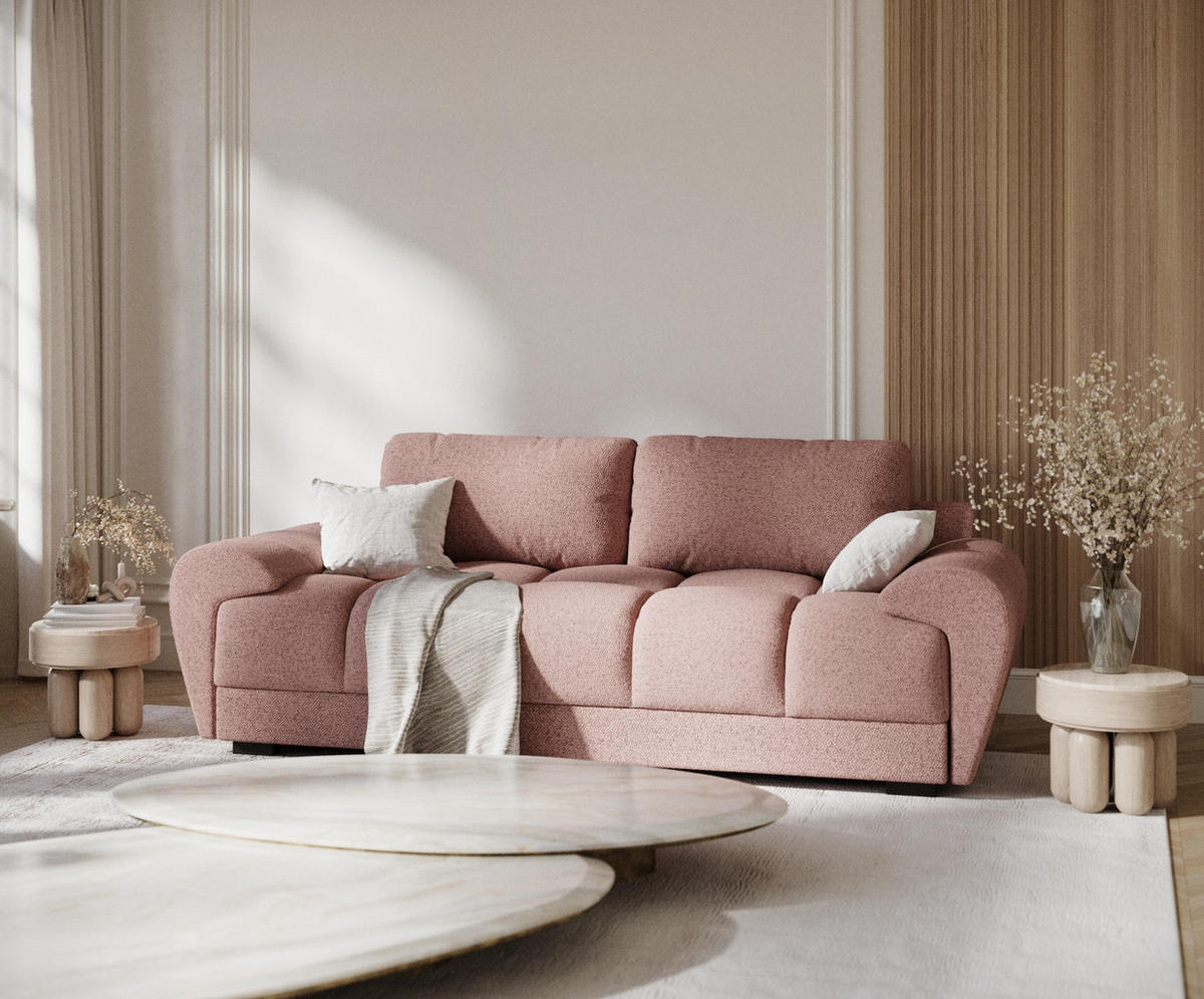 3-SITZER SOFA Peebles Rosa Webstoff - Pink/Schwarz, Holz/Holzwerkstoff (244/90/101cm) - Maison de Reve