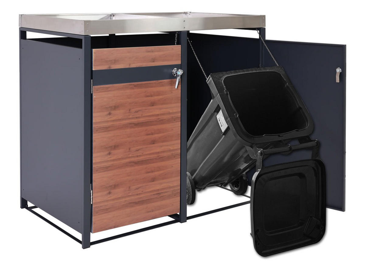 MÜLLTONNENVERKLEIDUNG 1ER rechteckig Kirschbaum Dekor - Kirschbaumfarben, Metall (68/125/80cm) - MCW