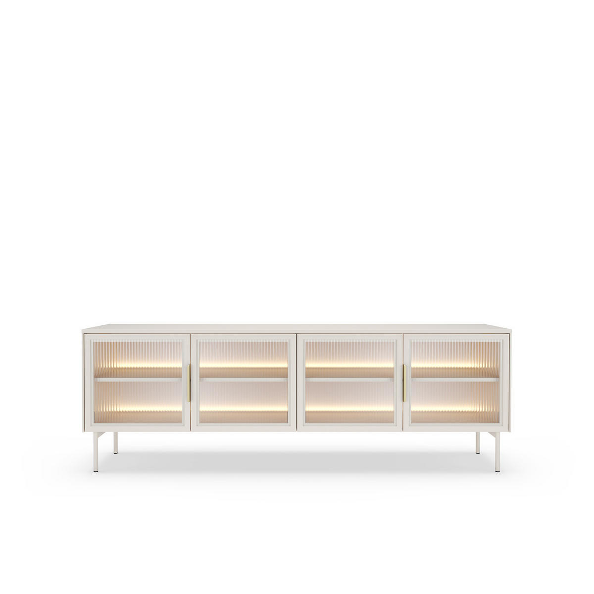 TV-LOWBOARD LUMI 181 cm Kaschmir - mit 4 Glastüren (Riffelglas) und LED - Kaschmir/Goldfarben, Holz/Holzwerkstoff (181/62/39cm) - Ravio