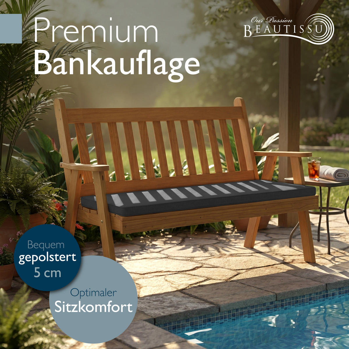 BANKAUFLAGE QD-BK 150x48x5cm Anthrazit - Anthrazit, Textil (48/150cm) - Beautissu 