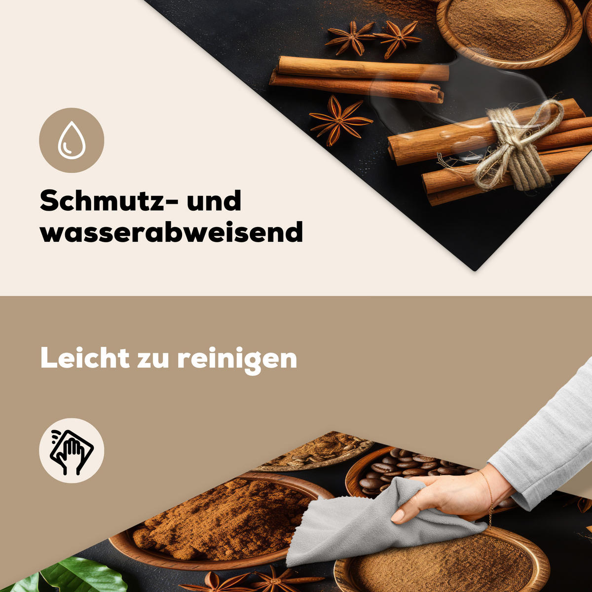 HERDABDECKPLATTE Zimt - Beton - Kaffee - Zimtstangen - Gewürze 78x78 cm - Mokka, Kunststoff (78/0.2/78cm) - MuchoWow