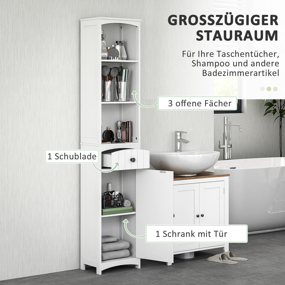 HOCHSCHRANK 34/24/170,5 cm aus MDF-Holz mit Schublade und 3 Regalfächern Weiß - Schwarz/Weiß, Holzwerkstoff (34/170.5/24cm) - Modenvie