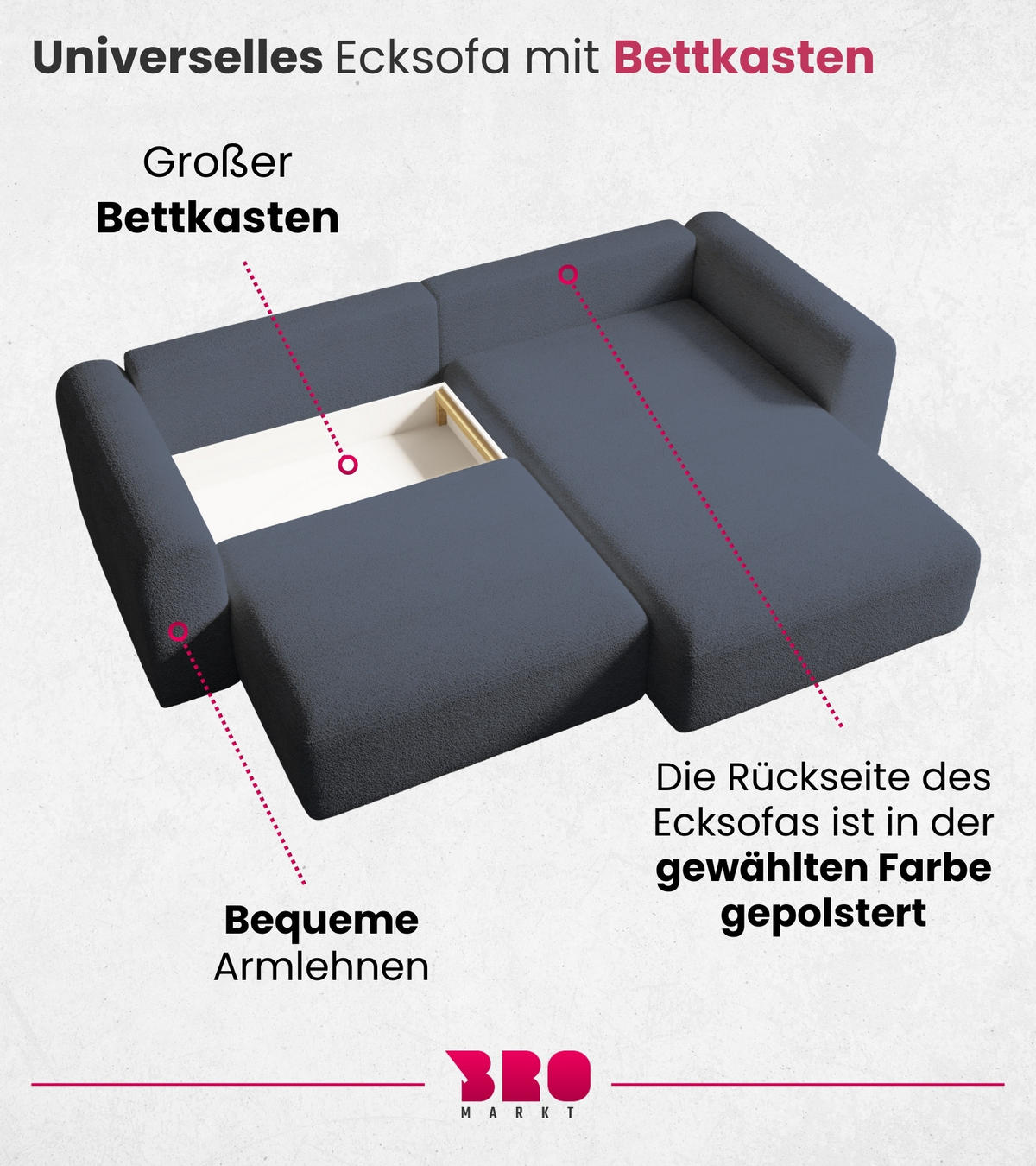 ECKSOFA Kornel mit Schlaffunktion Grau Boucle - Grau, Textil (248/165cm) - Bromarkt