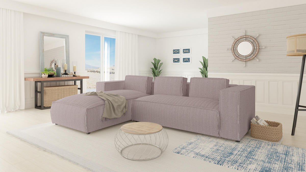 ECKSOFA Nova Puderrosa Cord - Pink/Schwarz, Holz/Kunststoff (262/176cm) - S-Style Möbel