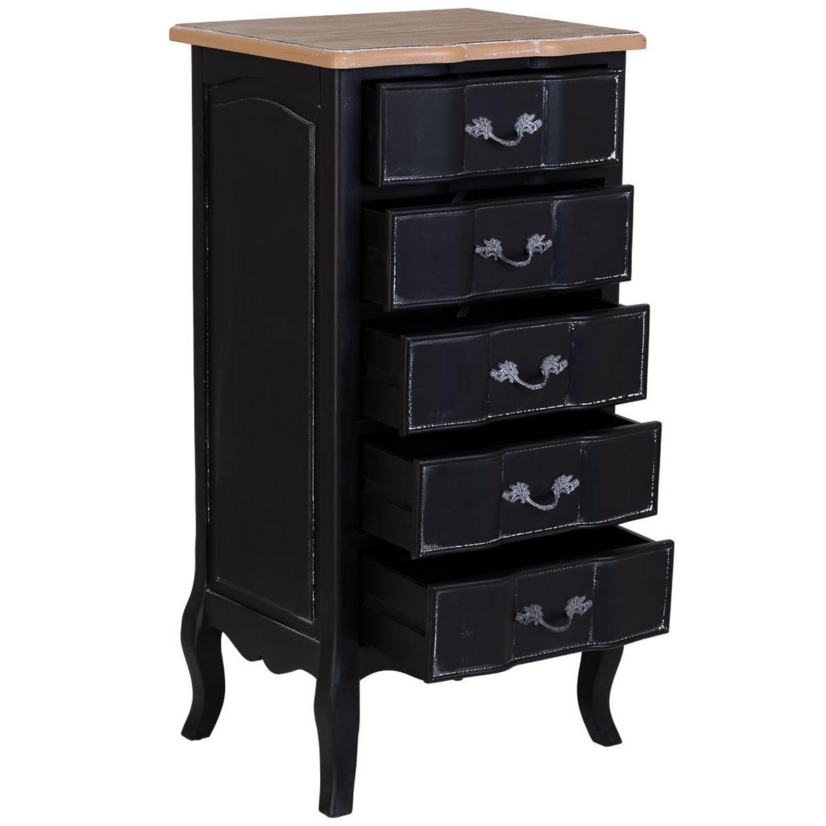 KOMMODE aus lackiertem Holz mit 5 Schubladen 50x40x98 cm Schwarz - Schwarz, Holz (50/98/40cm) - Wanderlust