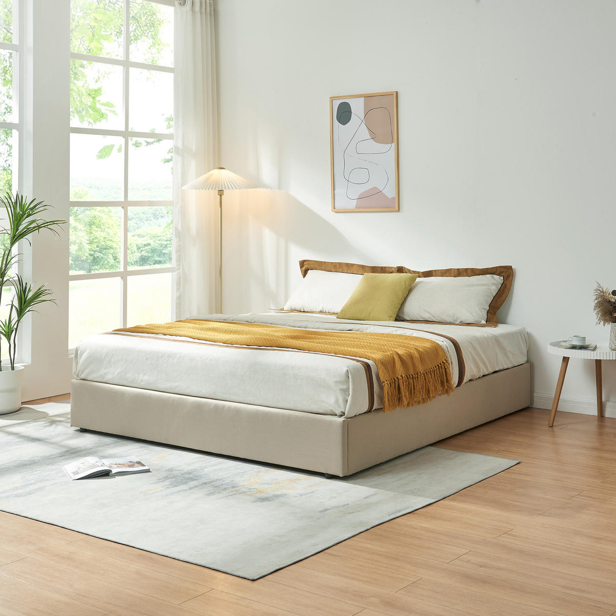 POLSTERBETT Nola - Beige, Holzwerkstoff/Kunststoff (160/200cm) - [en.casa]