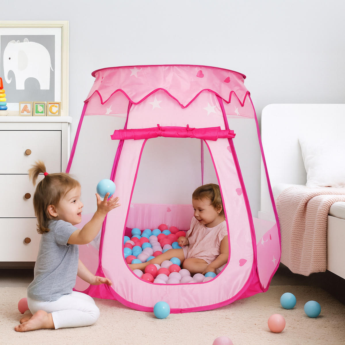 BÄLLEBAD - Rosa, Kunststoff/Textil (118/118/95cm) - Relaxdays