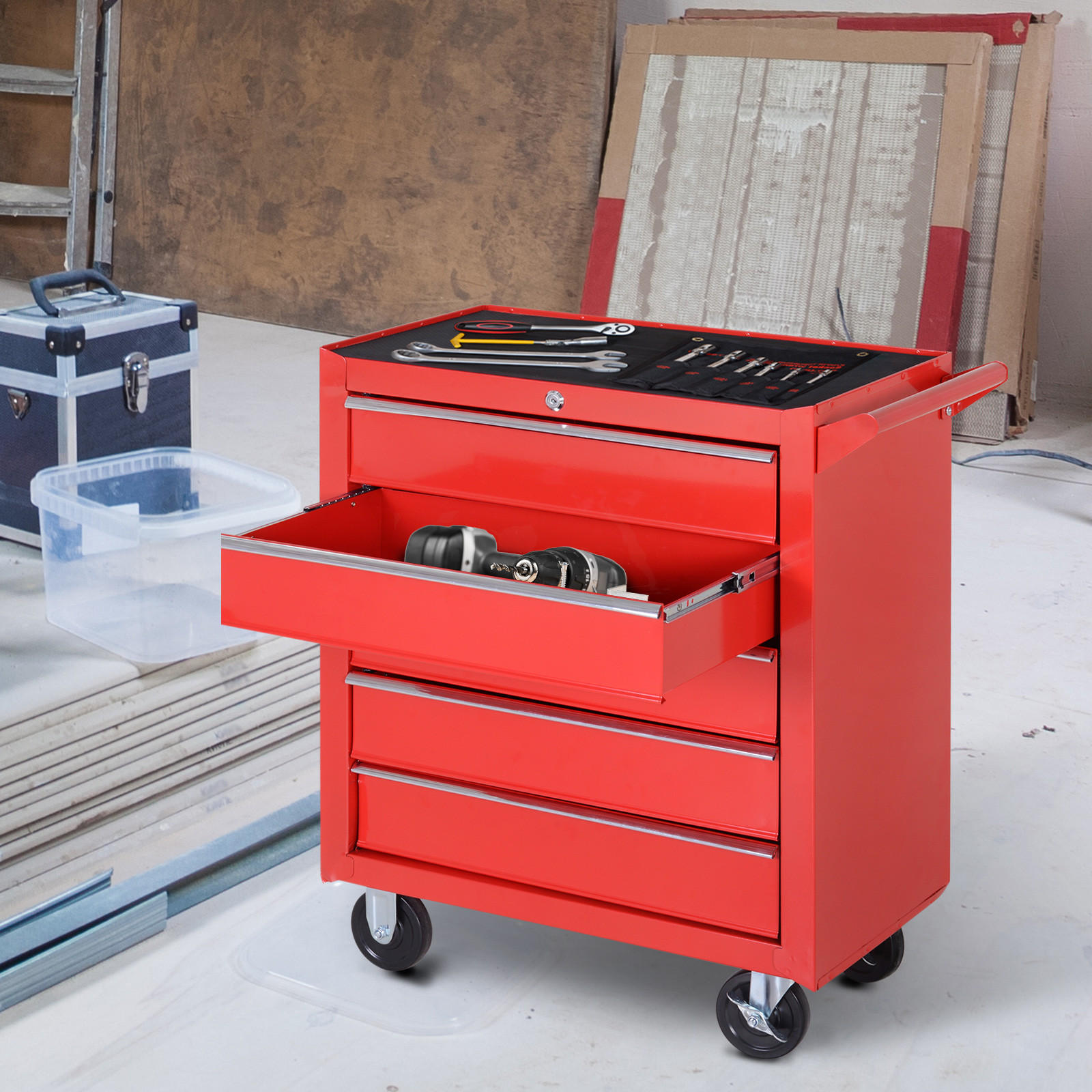 WERKSTATTWAGEN mit Rollen, Stahl, Rot - Rot, Metall (69/75/33cm) - DURHAND