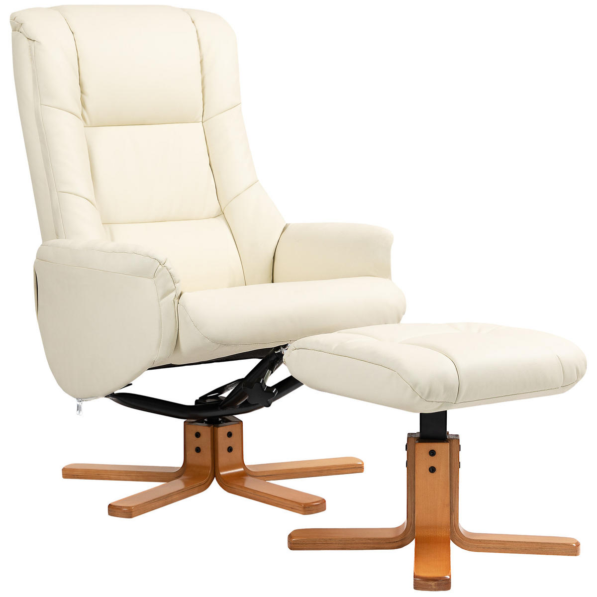 RELAXSESSEL DE-07574 mit Hocker, 135° neigbar und Wippfunktion Cremeweiß - Creme, Holz (84/102/71cm) - ComfortXL