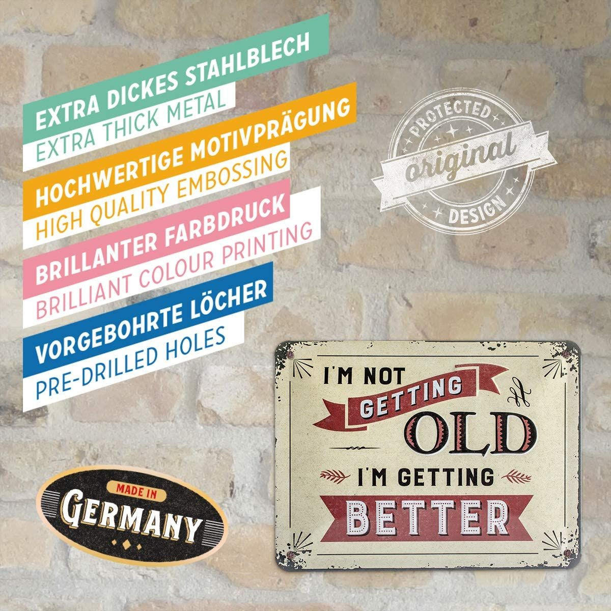BLECHSCHILD 15/20 cm Word Up I'm Not Getting Old - Multicolor, Metall (20/15/0.5cm) - Nostalgic-Art
