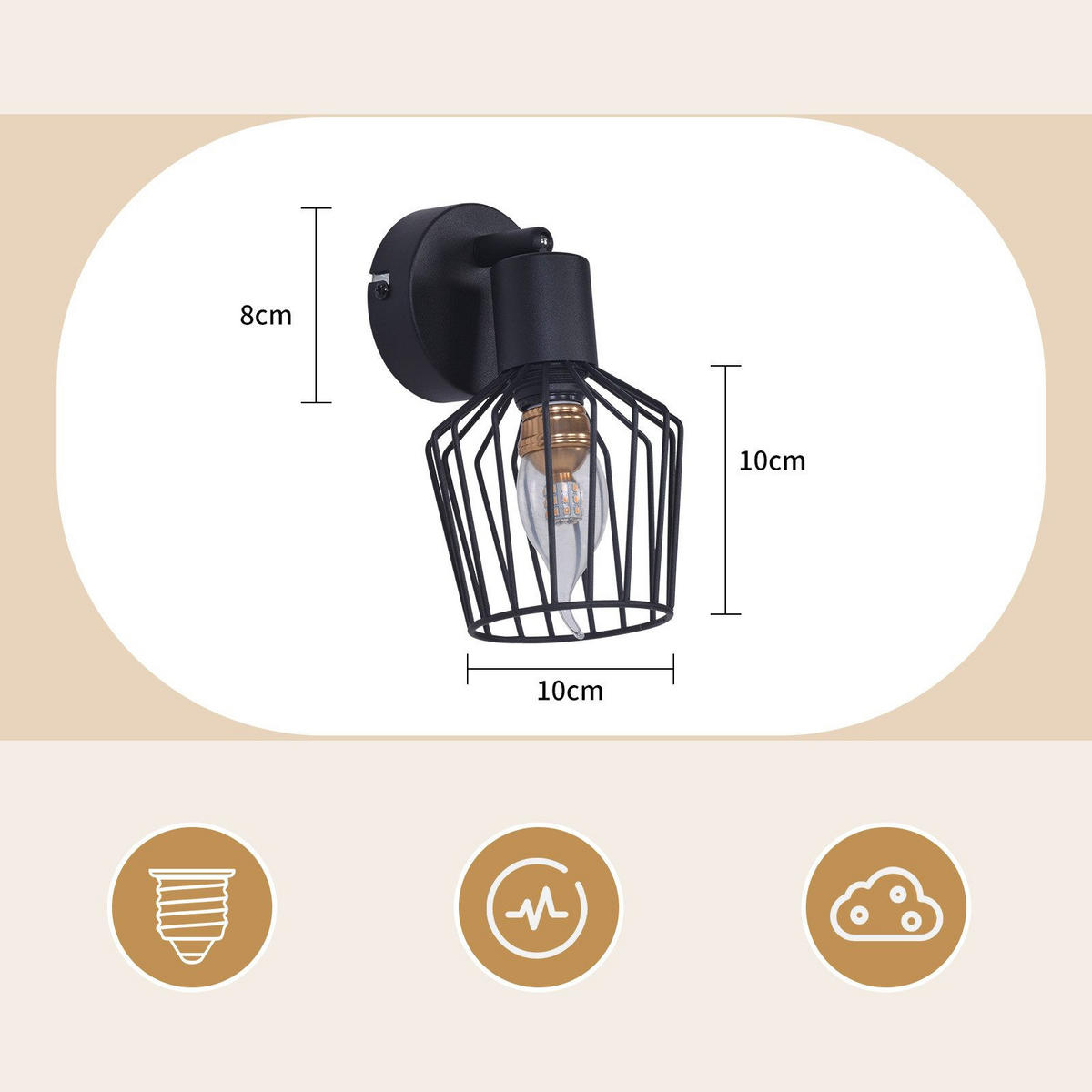 STRAHLER Franziska 1-flammig 8/10/10 cm - Schwarz, Metall (8/10/10cm) - Nettlife
