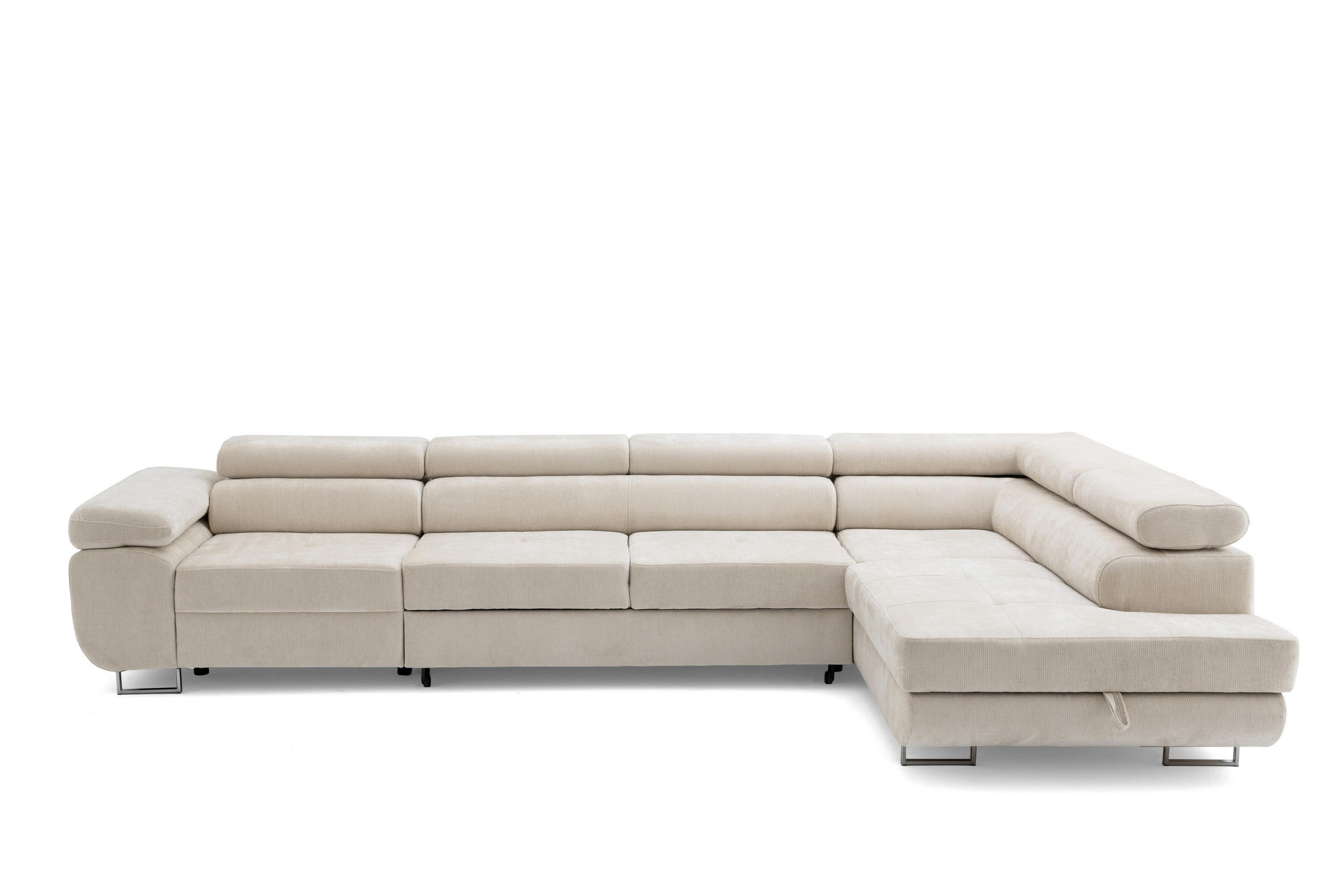 ECKSOFA WILD MAXI L Rechts mit Schlaffunktion 125x195 Chenille Beige - Chromfarben/Beige, Holz/Textil (203/350cm) - Muffo