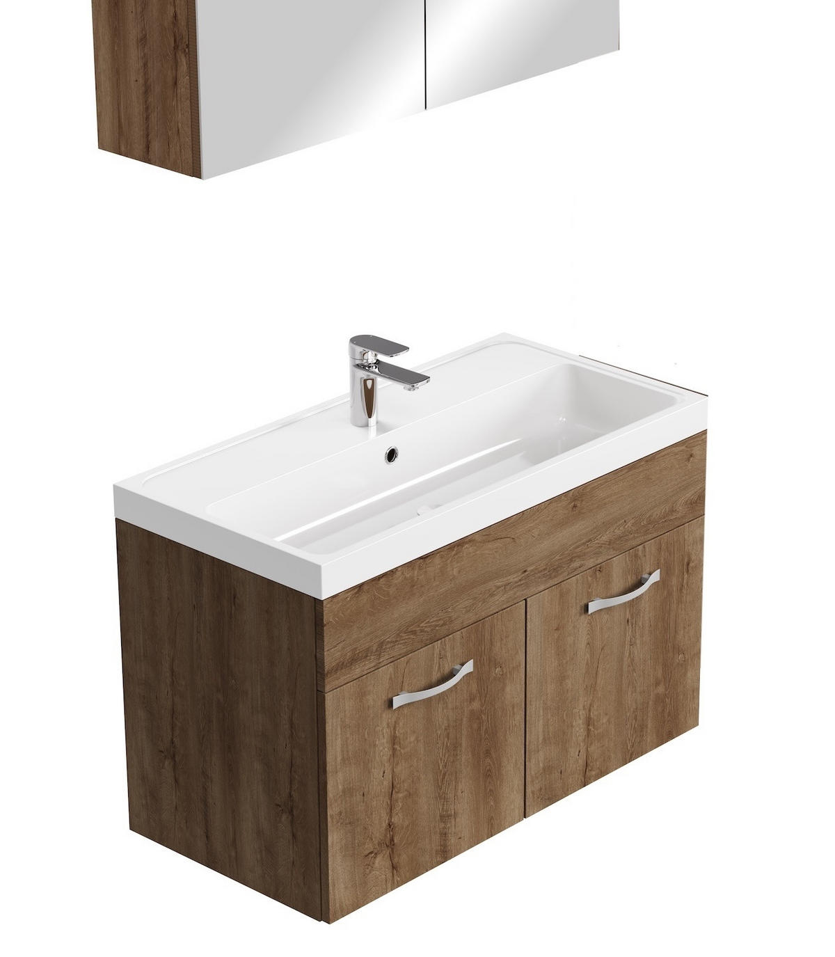 BADMÖBEL-SET Paso 3 Teile Braun Eiche - 80 x 35 x 55 cm - Eichefarben/Braun, Holz (80/55/40cm) - Badplaats