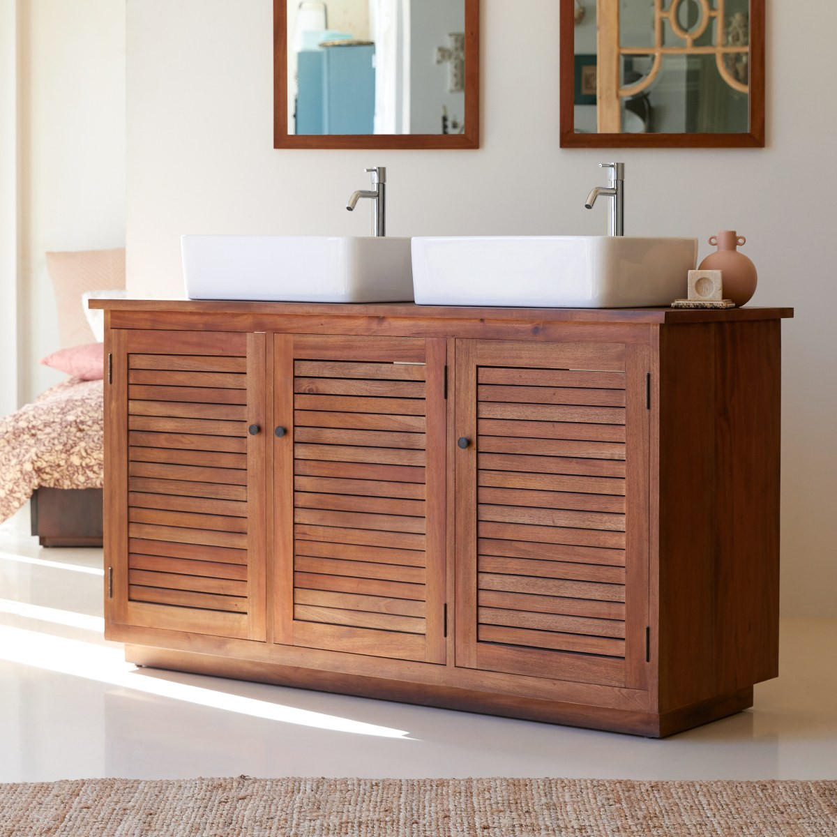 WASCHTISCHUNTERSCHRANK Loggia Natur aus Akazie - Naturfarben, Holz (132/78/45cm) - Tikamoon