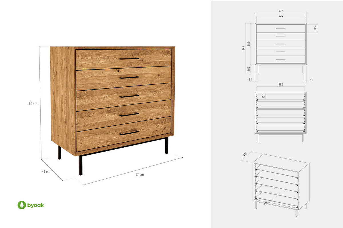 KOMMODE HOCH LEON Kernbuche - Kernbuche, Holz (97/95/45cm) - byoak