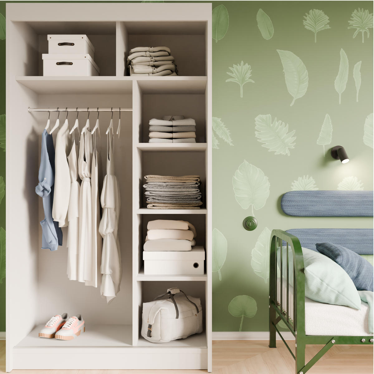 SCHIEBETÜRENSCHRANK ELIS - Weiß/Grau, Holzwerkstoff (120/215/61cm) - Meblini