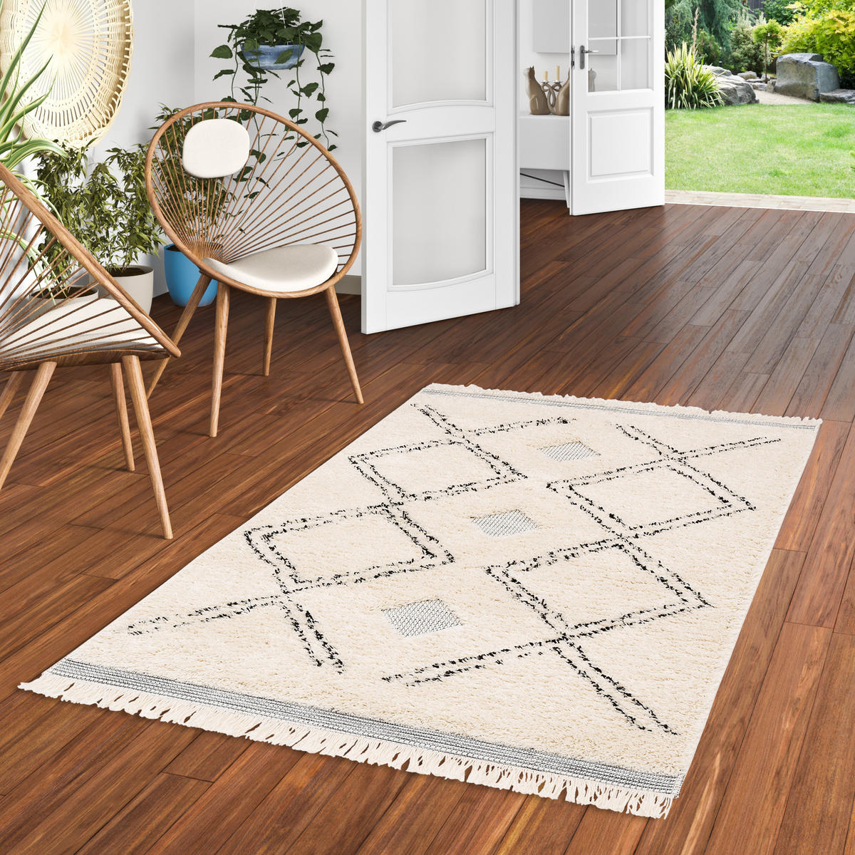 IN & OUTDOOR TEPPICH SHAGGY SYLT RAUTEN - Creme, Textil (120/170cm) - Pergamon