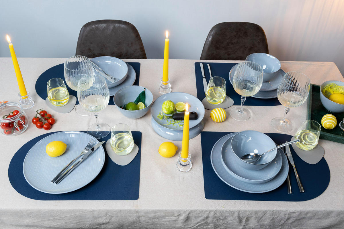TISCHSET Platzdecke - Vegan Leder - Grau / Blau - Bread - doppelseitig - 44 x 30 cm - Blau, Kunststoff (30/44cm) - Jay Hill