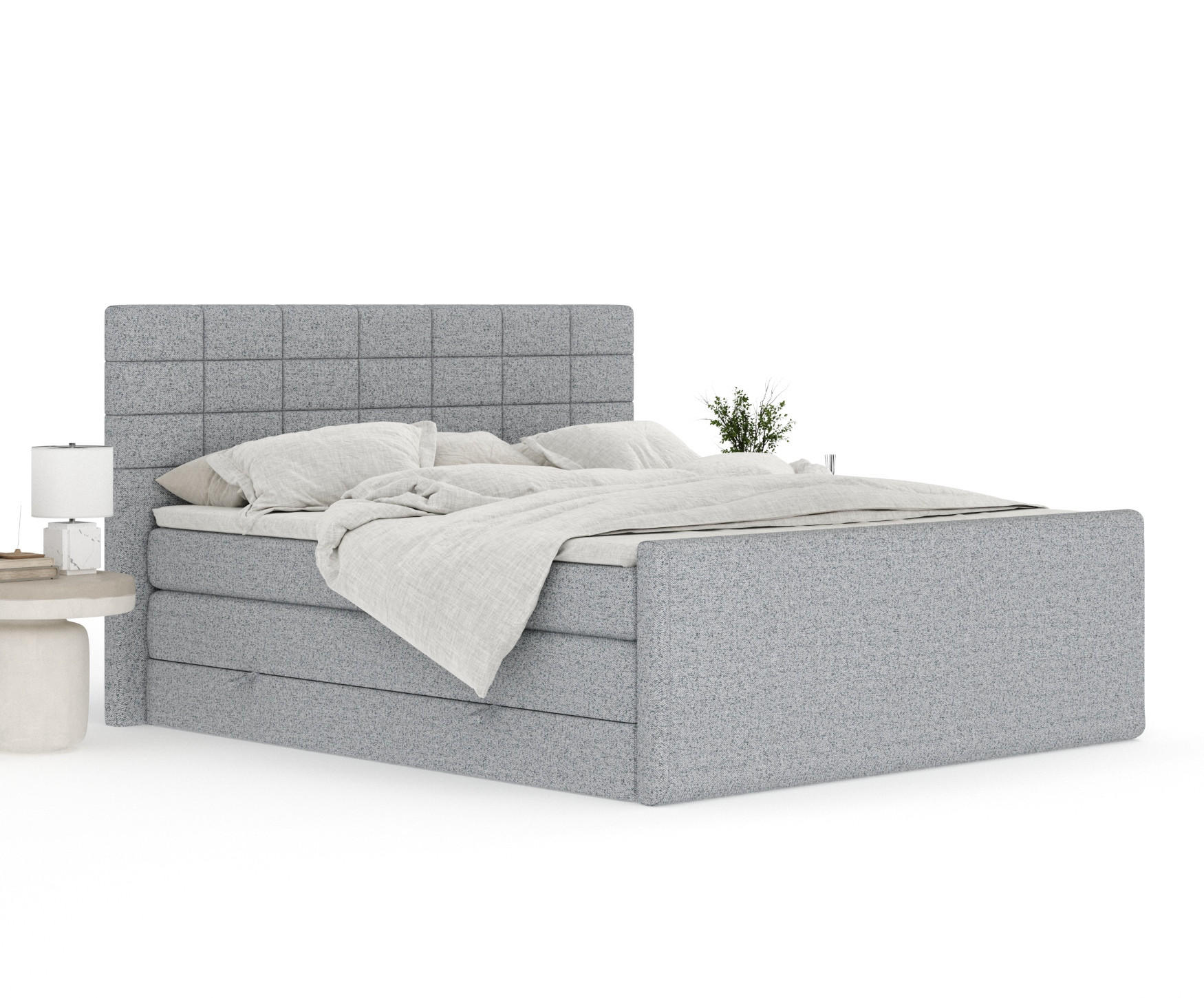 Thumbnail - Maison de Reve Boxspringbett, Grau, Textil, Buche, Kiefer, H2, 7-Zonen, Höhe ca. 40 cm, 140x200 cm, Handmade in Europe, ...