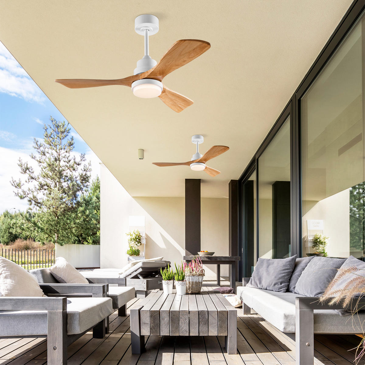 DECKENVENTILATOR DE-16241 42 Zoll mit Fernbedienung & reversibel Weiß & Holz - Naturfarben, Holz/Metall (107/107/37cm) - ComfortXL