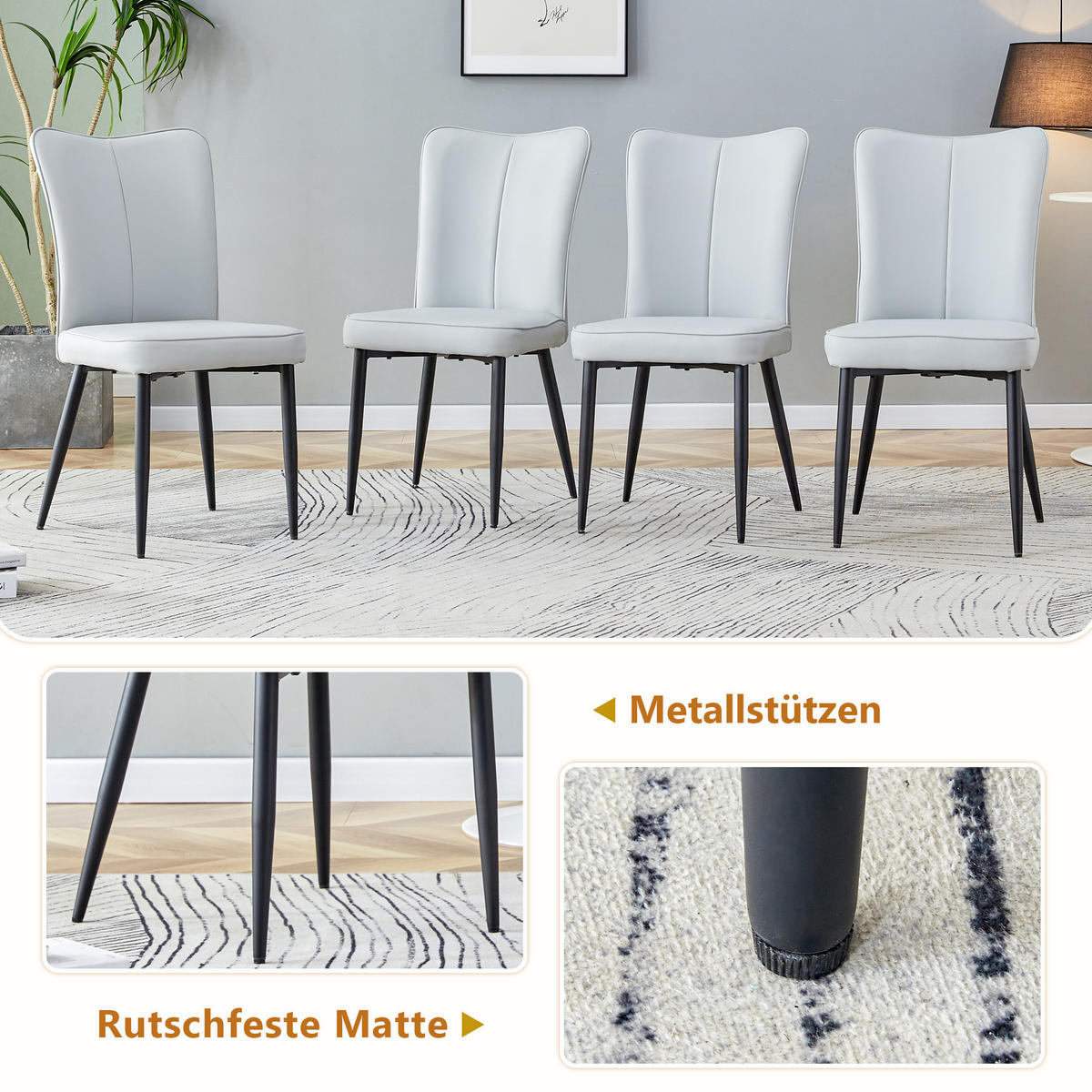 ESSGRUPPE DE-39364 5-teilig, mit 4 PU-Sesseln Hellgrau - Hellgrau, Holzwerkstoff (160/76/90cm) - ComfortXL