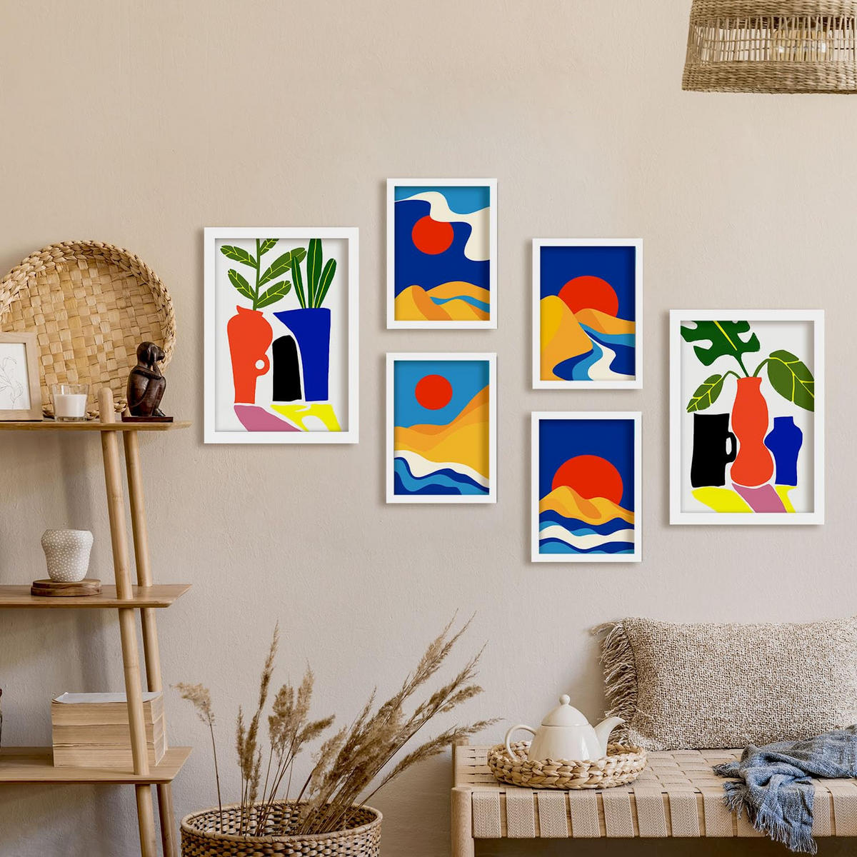 POSTER Set Mit 6 Sanfte abstrakte Landschaften Größe A3 & A4 Weißer Rahmen - Weiß, Papier (29.7/1cm) - Nacnic