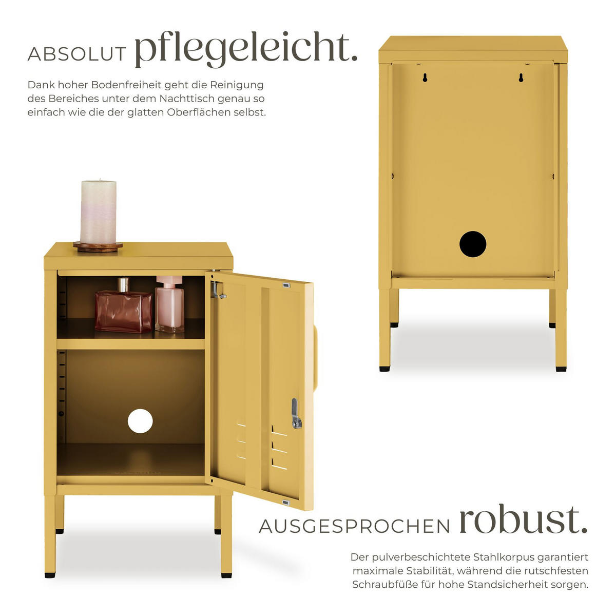 NACHTSCHRANK Baker, Kippschutz, höhenverstellbare Füße, gelb - Gelb, Metall (35/60.5/42.5cm) - tectake