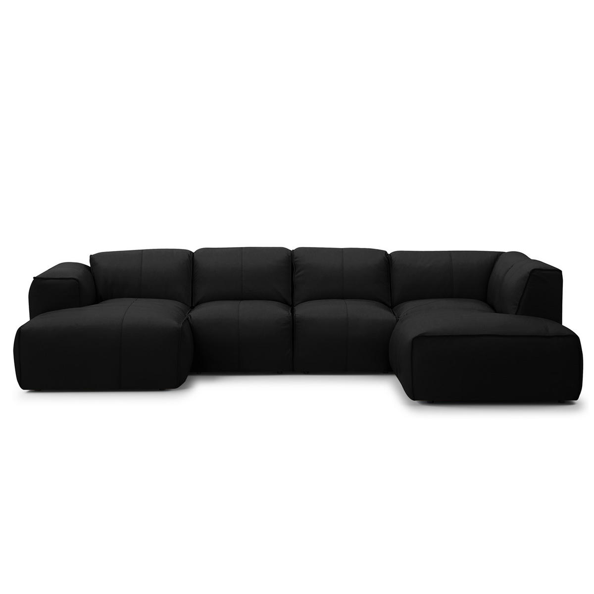 WOHNLANDSCHAFT mit Longchair - Schwarz, Leder/Kunststoff (325/71/235cm) - home24