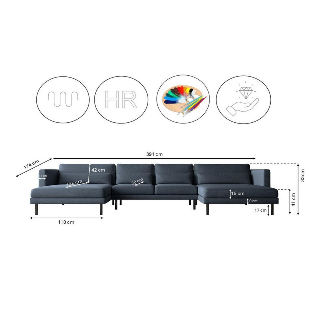 Thumbnail - Kaiser Möbel Ecksofa, Dunkelblau, Textil, 7-Sitzer, Füllung: Komfortschaum,Komfortschaum, rund, 391x174 cm, Wohnzimmer, ...