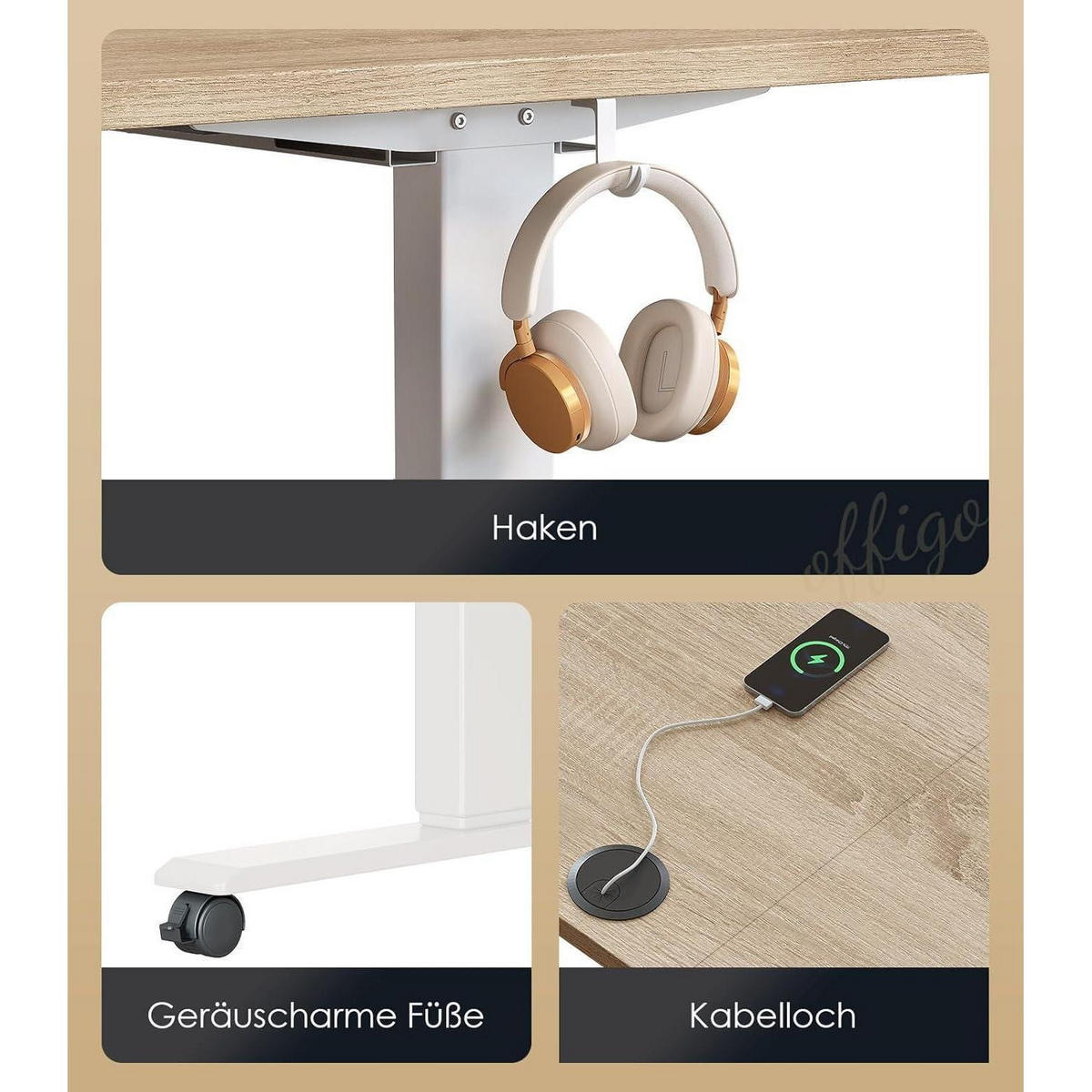 SCHREIBTISCH Höhenverstellbar Elektrisch 180 cm Beige mit USB und Memory Funktion - Beige, Holzwerkstoff (70/180/72cm)