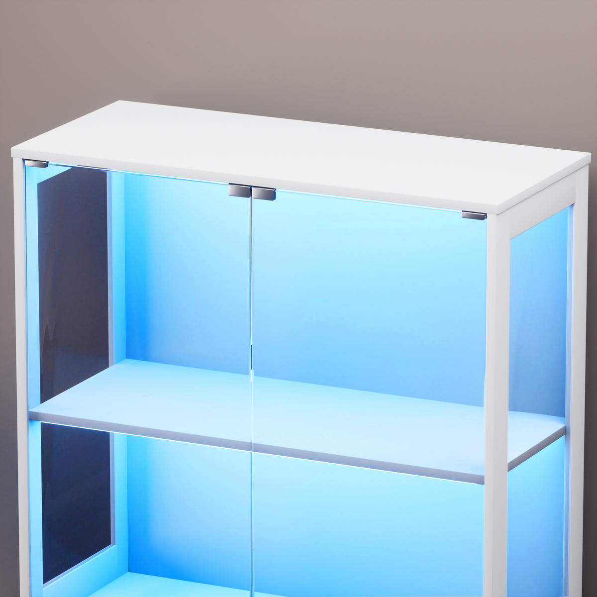 VITRINE 4-stöckig mit LED-Beleuchtung - Staubdicht - Weiß - Weiß, Glas/Holzwerkstoff (35/165/80cm) - KOMHTOM