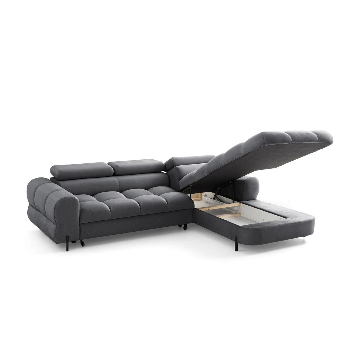 ECKSOFA UFFO L Rechts mit Schlaffunktion 260x195 Velours Grau - Schwarz/Grau, Holz/Textil (195/260cm) - Muffo