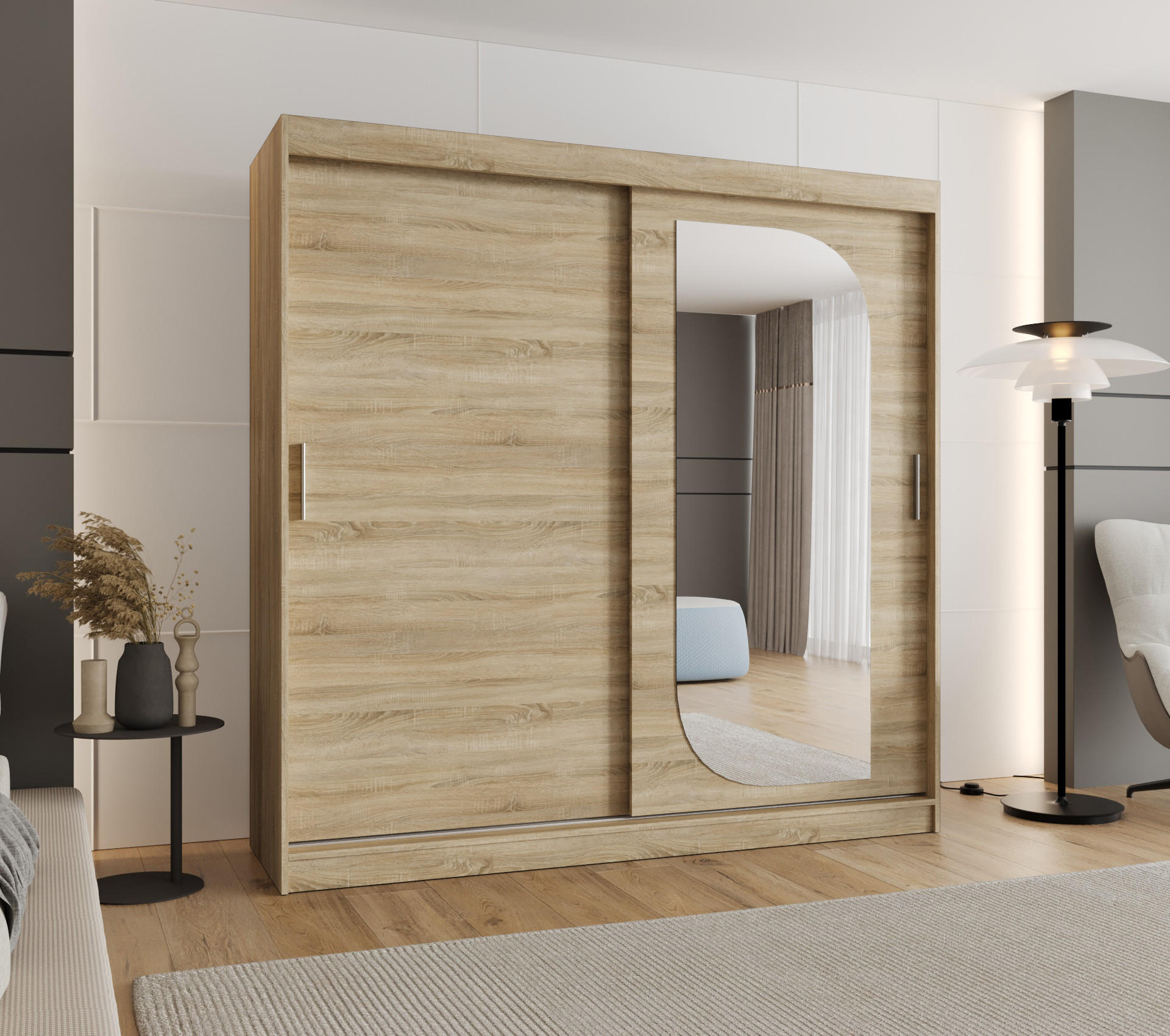 SCHWEBETÜRENSCHRANK 200/200/62 2-türig - Silberfarben/Sonoma Eiche, Holz (200/200/62cm) - MÖBEL KRYSPOL