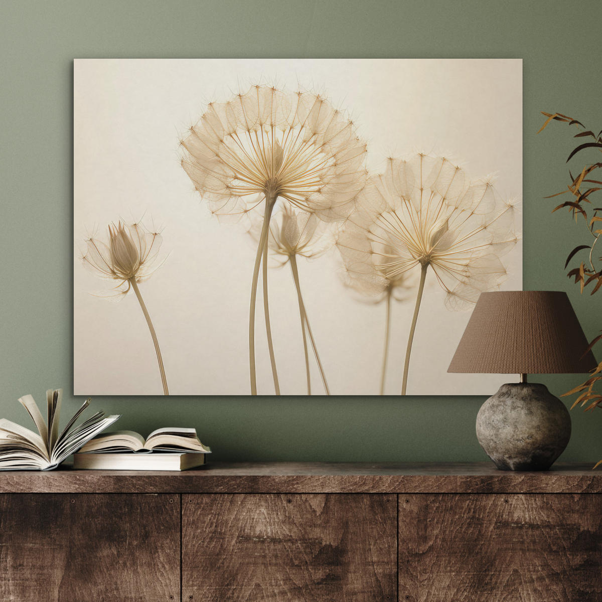 AKUSTIKPANEEL Sonnenlicht - Löwenzahn - Botanisch - Blumen 80x60 cm - Creme, Textil (80/0.9/60cm) - MuchoWow