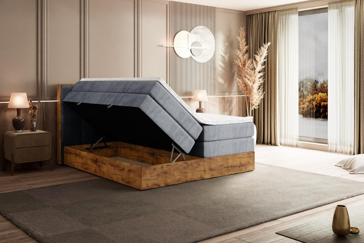 BOXSPRINGBETT mit Matratze H3|H4 und Lattenrost - LOLLI7 KING-120x200 - Grau Casablanca - Grau, Holzwerkstoff (120/200cm) - ALTDECOR
