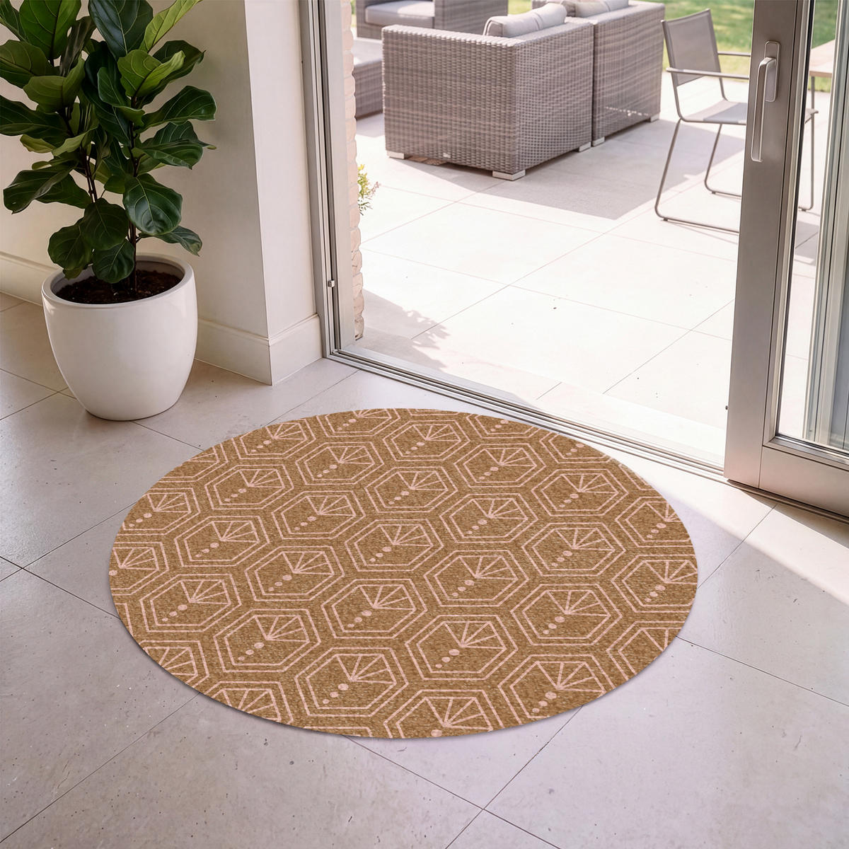 FUSSMATTE Braun - Rosa - Geometrisch - Gemustert Türmatte 120x120 cm - Braun, Kunststoff (120/120cm) - MuchoWow