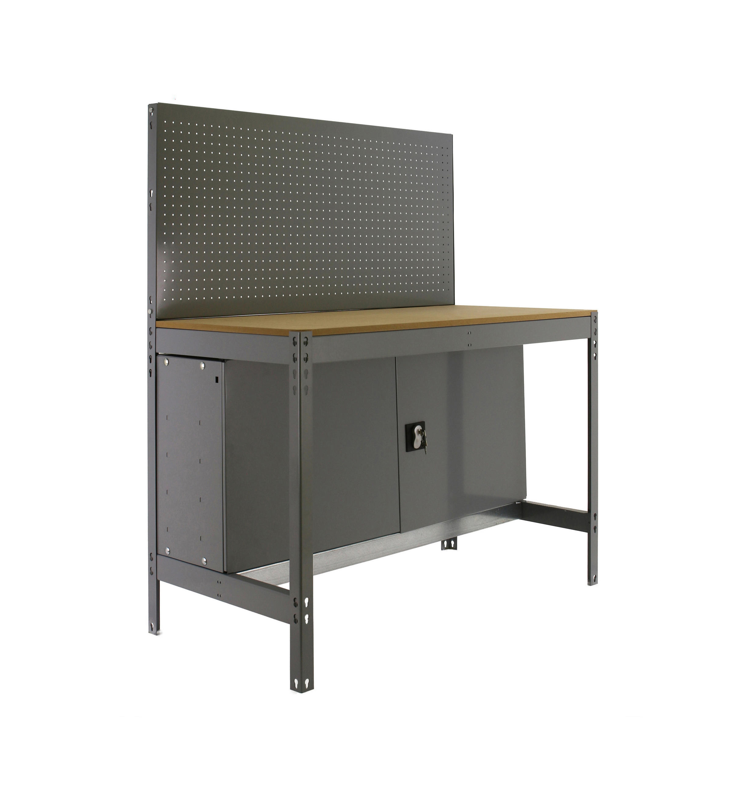 WERKBANK BUFFALO mit Werkzeugwand und Schrank | HxBxT 84x90x61cm | Traglast 400kg | Verzinkt - Silberfarben, Metall (90/84/61cm) - PROREGAL