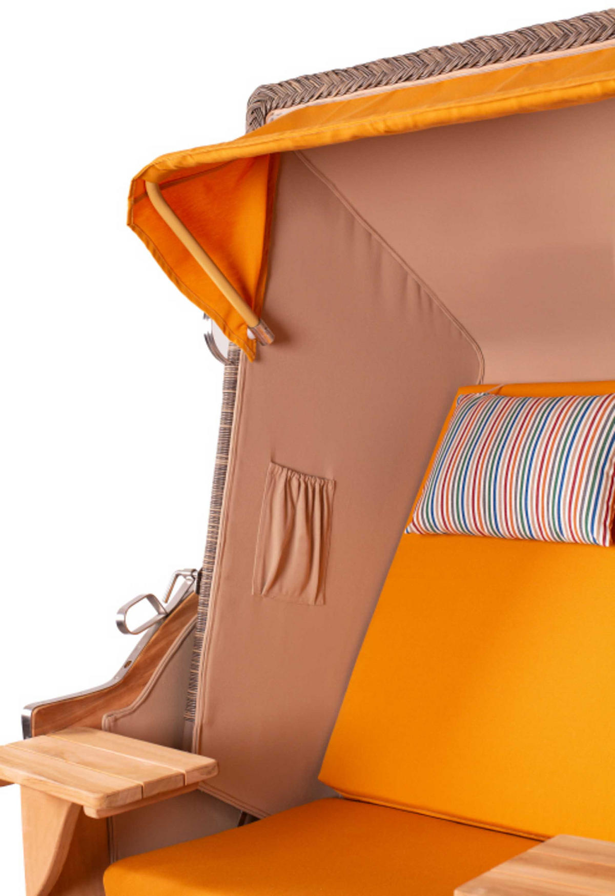 STRANDKORB SEEBLICK 2 Sitzer Teak - Gelb/Braun, Metall (125/170/80cm) - Mr. Deko