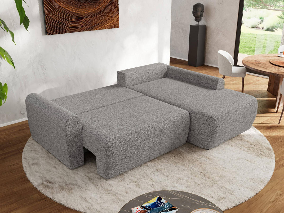 ECKSCHLAFSOFA CUBO L Hellgrau Struktur - rechts - Hellgrau/Schwarz, Kunststoff/Textil (187/273cm) - MKS