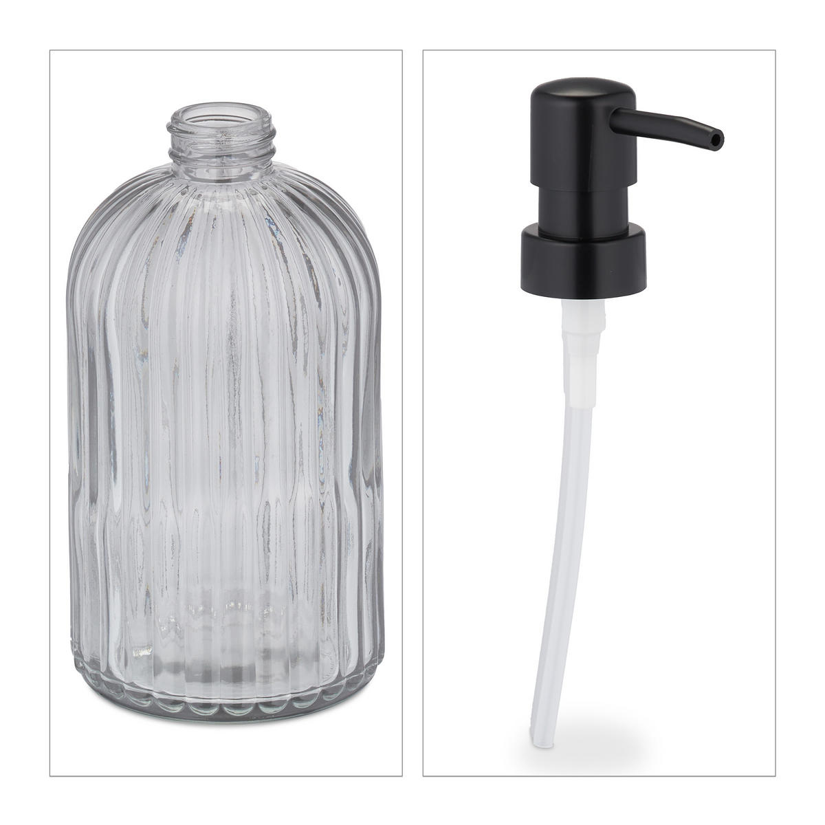 3XGLAS-SEIFENSPENDER - Schwarz, Glas/Kunststoff (9/19/7cm) - Relaxdays