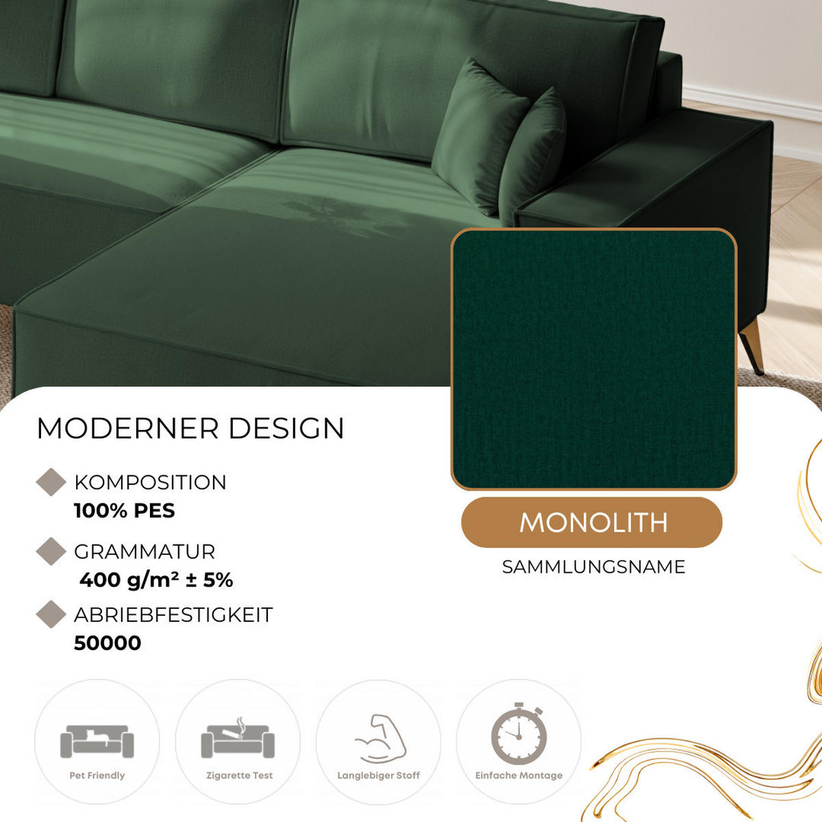 ECKSOFA OTIS Links, mit Schlaffunktion und Bettkasten, Grün - Grün, Textil/Metall (294/185cm) - Idohome