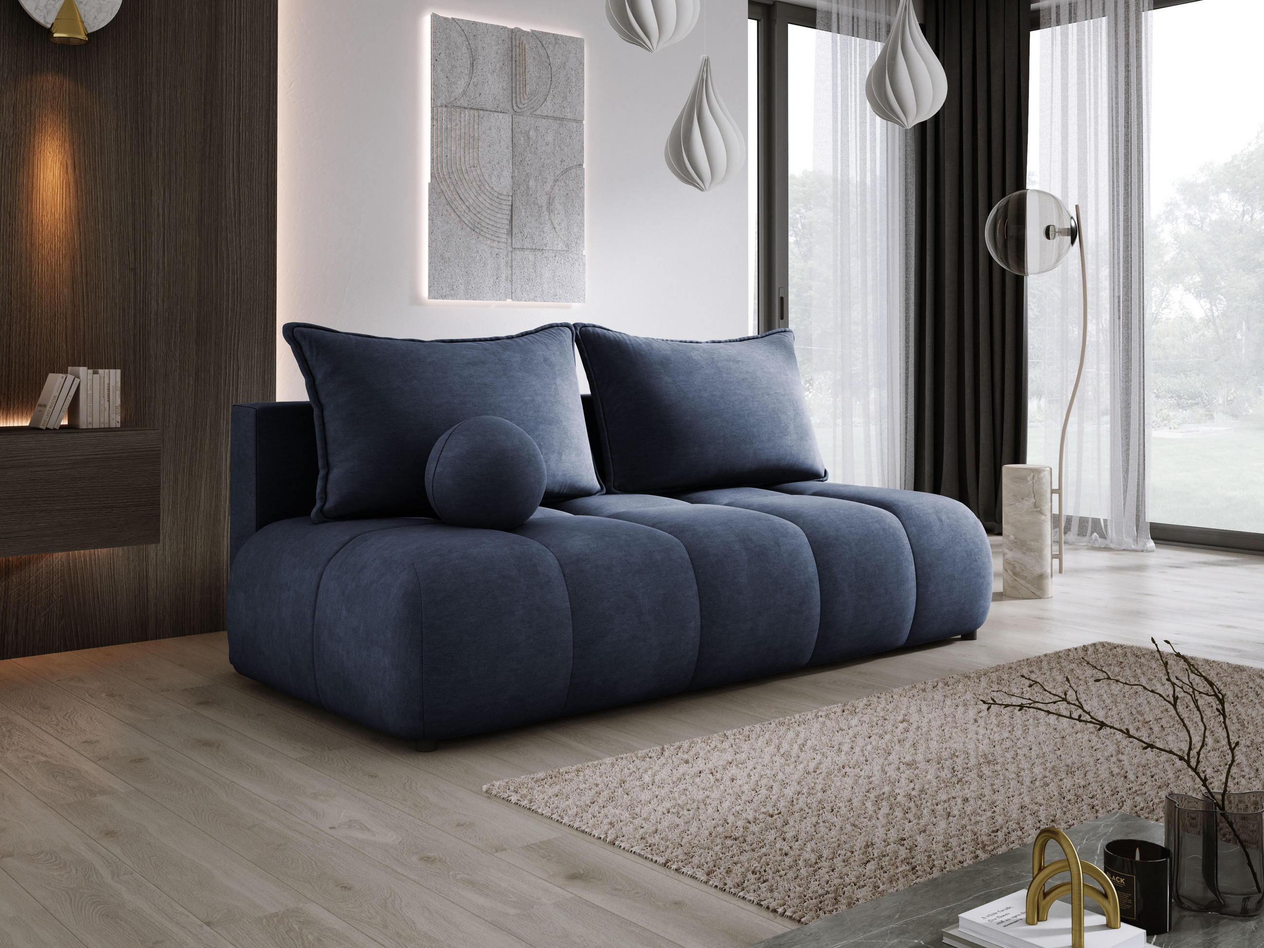 SOFA COCO MINI SCHLAFSOFA mit Bettfunktion, CLOUD Stoffbezug, 2-Sitzer, freistehend, Größe: 205x105x97 cm, Dunkelblau - Dunkelblau, Holz/Textil (205/97/105cm) - DomoHome