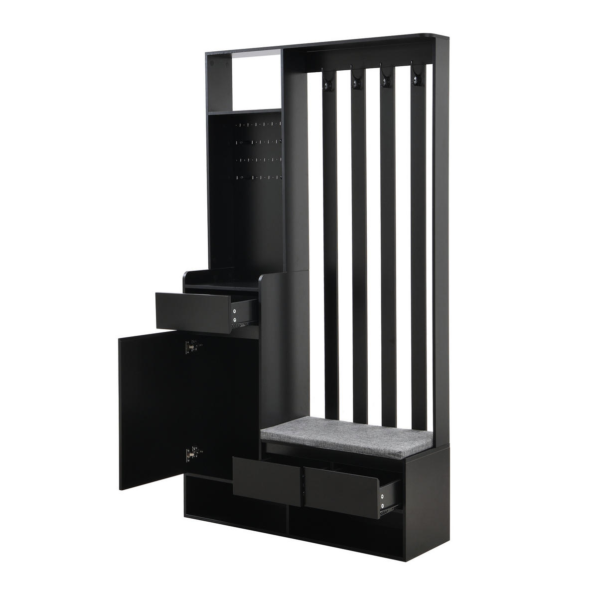 FLURGARDEROBE 100/35/180 cm aus MDF mit Sitzbank und Stecktafel Schwarz - Schwarz, Holzwerkstoff (100/180/35cm) - Modenvie