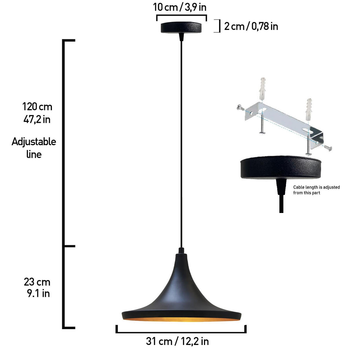 PENDELLEUCHTE Genisy 31/23 cm - Schwarz, Holz/Metall (23/31/23cm) - Bamyum