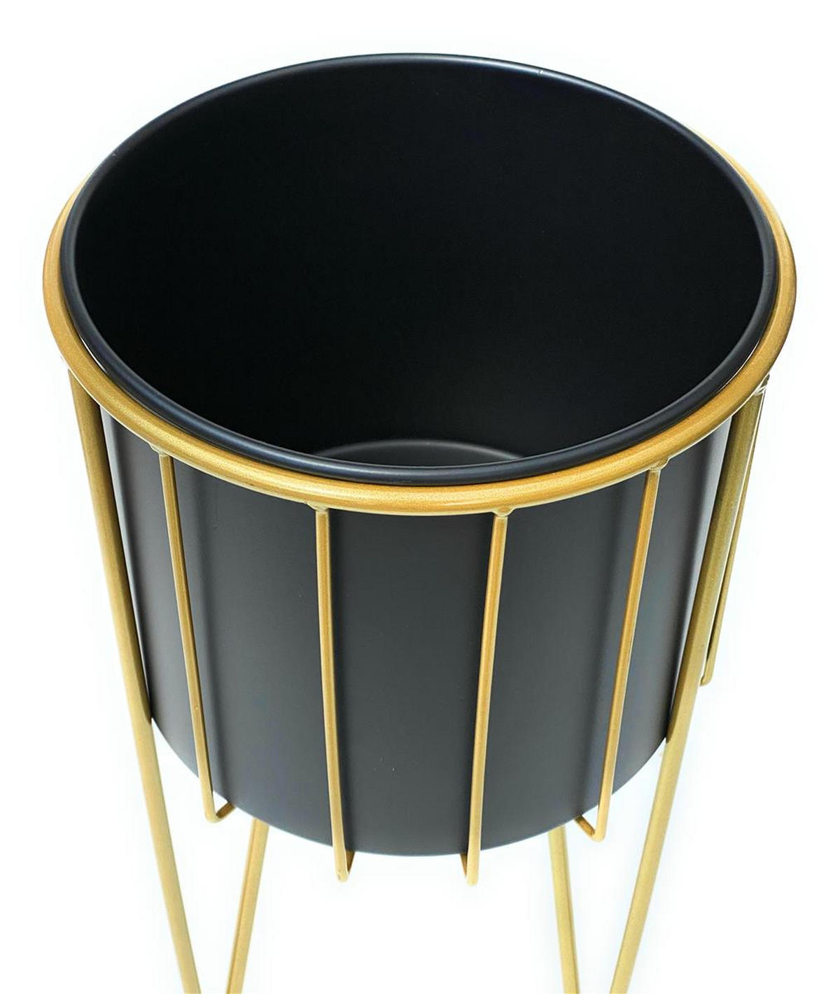DANDIBO Blumenhocker mit Topf Metall Gold Schwarz Rund L 45 cm Blumenständer 96039 Blumensäule Modern Pflanzenständer Pflanzenhocker - Gelb, Metall (25/25/45cm) - DanDiBo