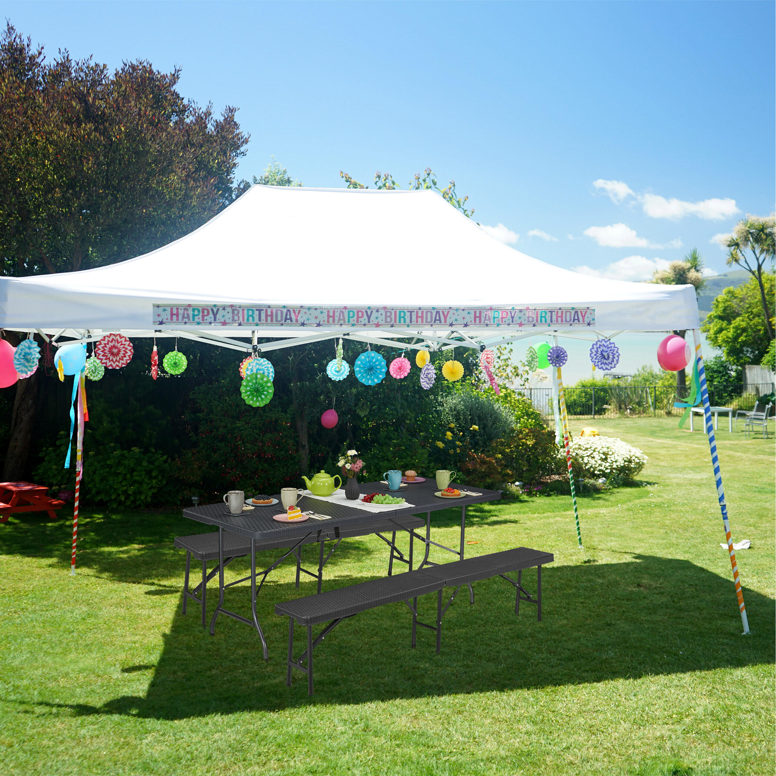 GARTENTISCH - Grau, Kunststoff/Metall (74/180/72cm) - Relaxdays