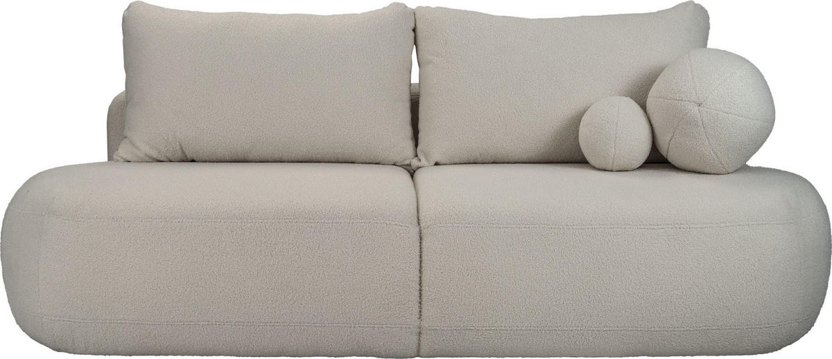SCHLAFSOFA Bolla 3-Sitzer mit Bettkasten, Grau Boucle 240/90/90 cm - Hellgrau/Schwarz, Kunststoff/Textil (240/90/90cm) - WFL GROUP